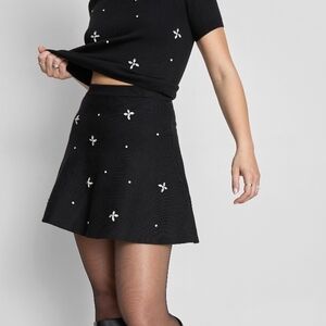 Primark Black Skater Skirt with Silver Embellishments Size S